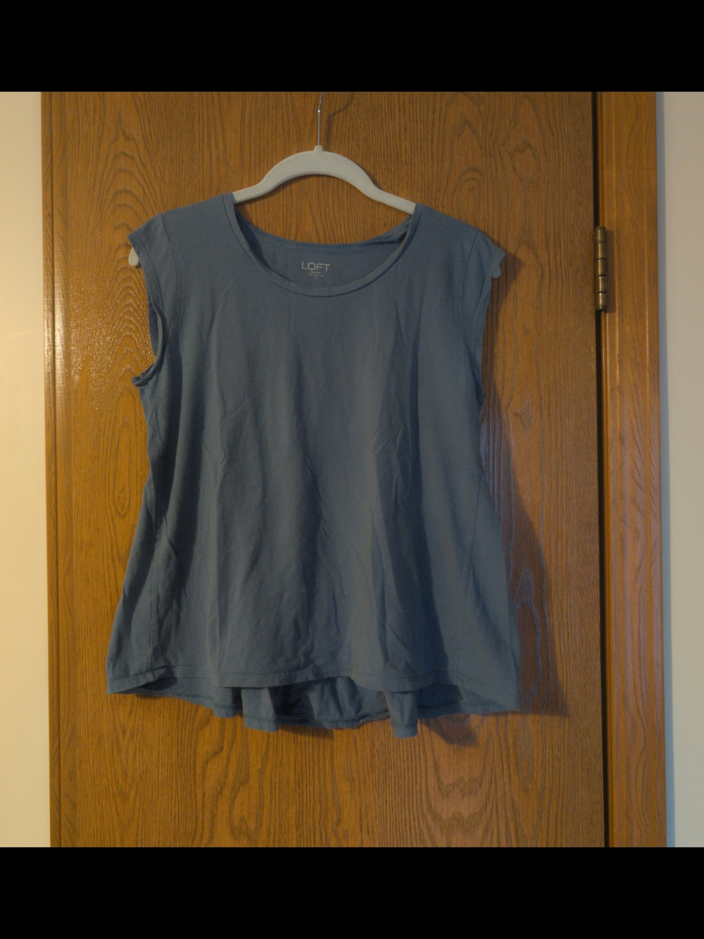 LOFT Cap Sleeve Peplum Back Top in Dusty Blue, Size Small
